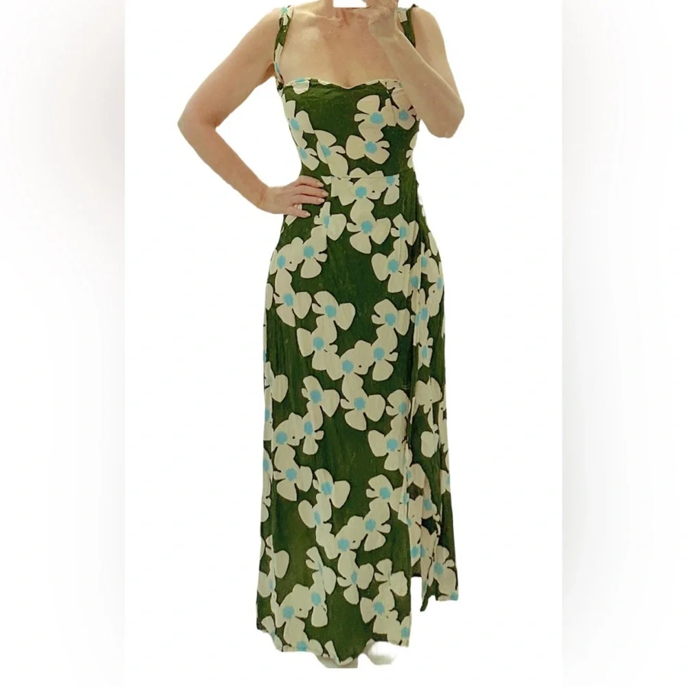 Ava Sky Gorgeous Green Floral Maxi Dress Hawaii 808 Aloha Fighting Eel - Picture 2 of 7